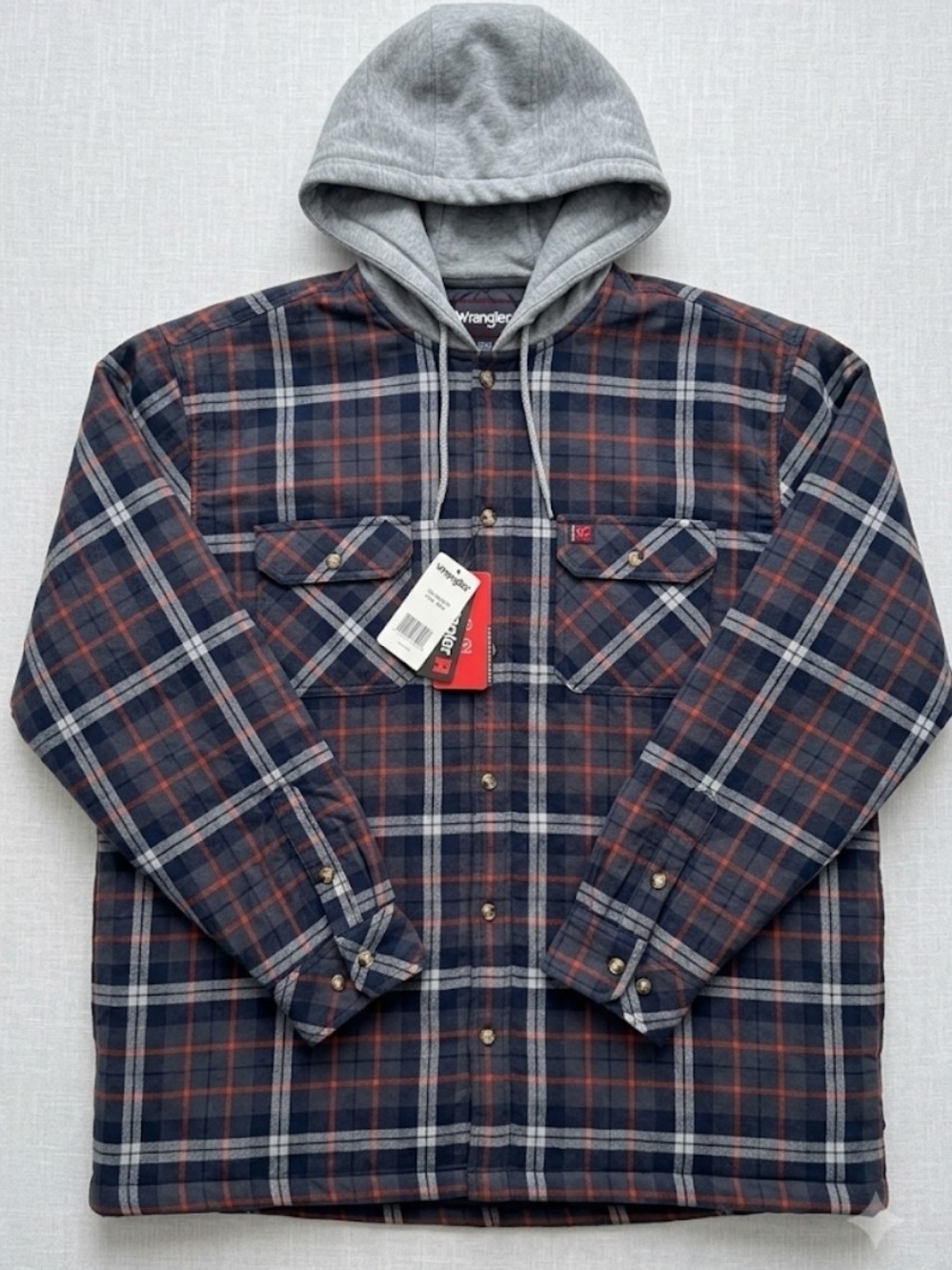 Wrangler Navy & Red Plaid Hooded Shirt Jacket